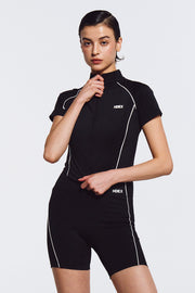 Women`s Support Piping Short Sleeve Zip-Up
