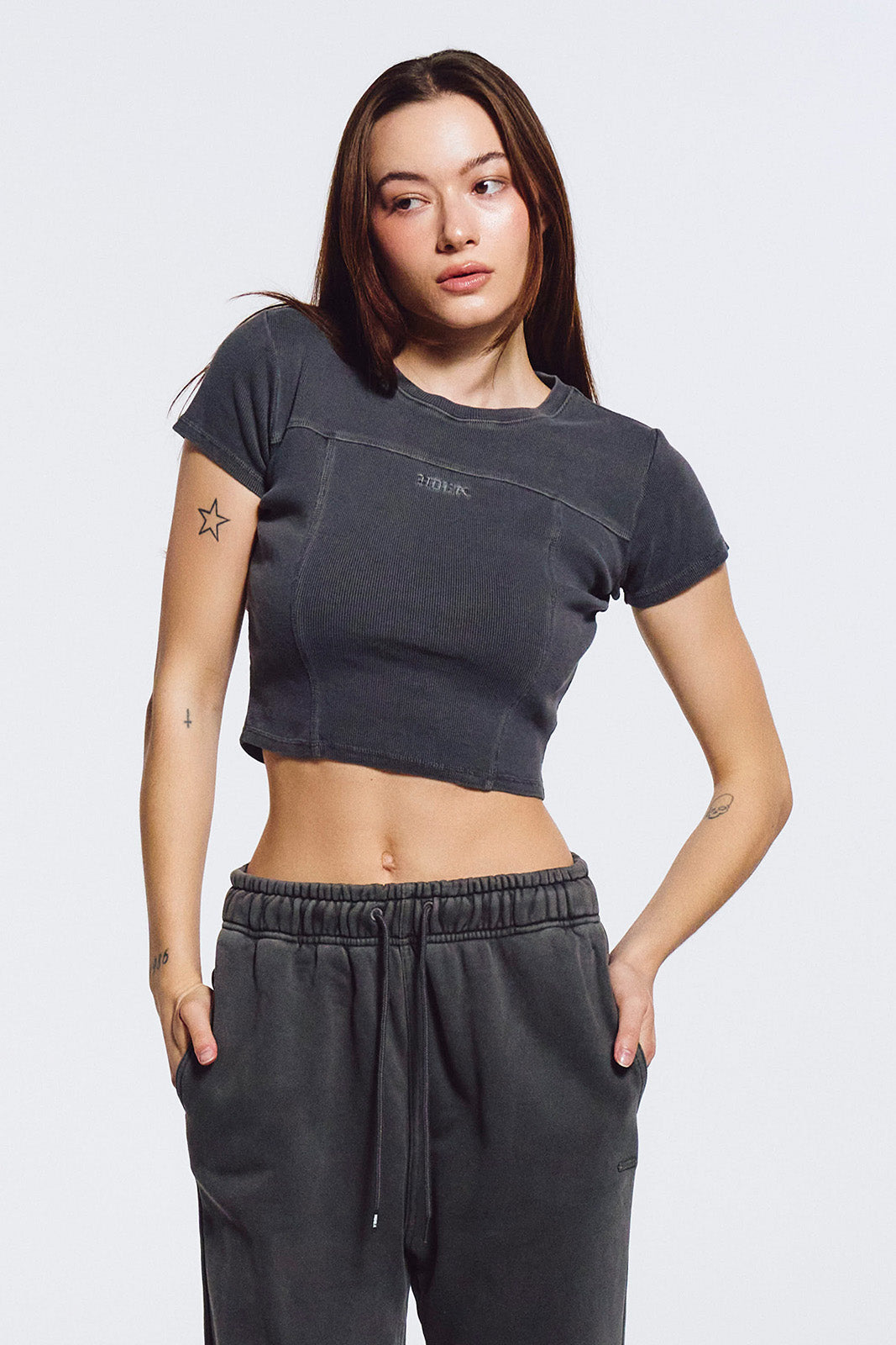 Essential Ribbed Pigment Cropped Short Sleeve