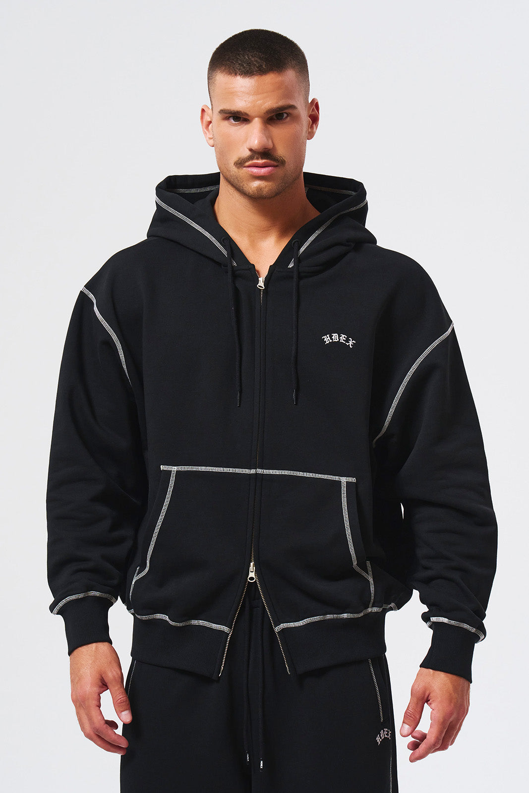 Contrast Stitch Hoodie Zip-up