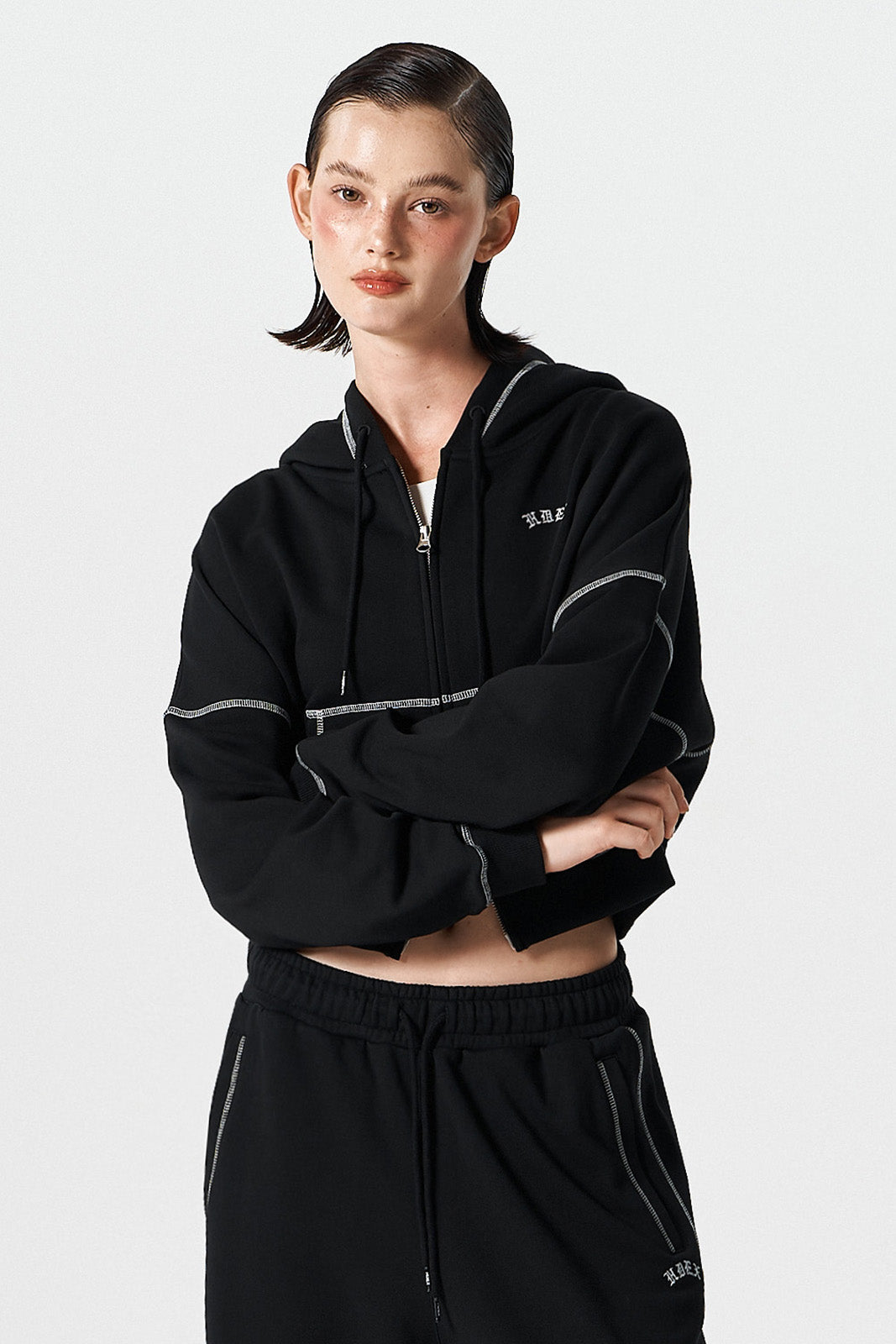 Womens Contrast Stitch Hoodie Zip-up