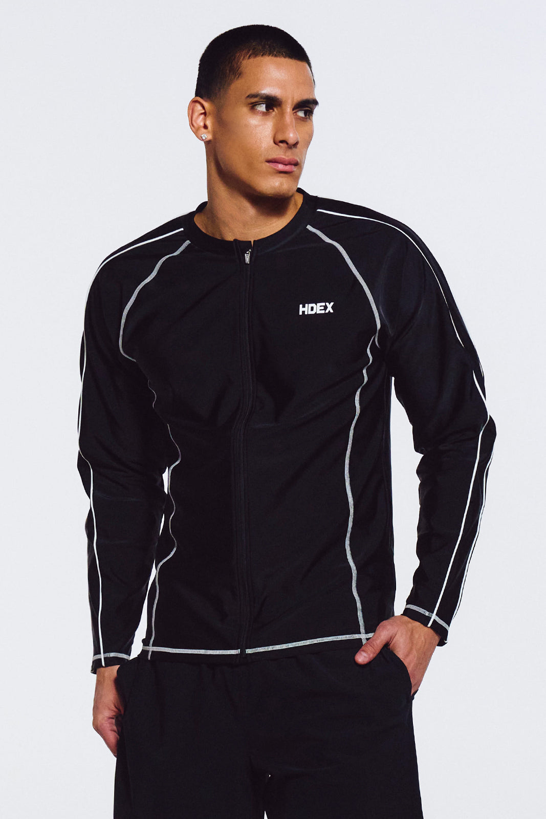Aqua Piping Zip-Up Rash Guard