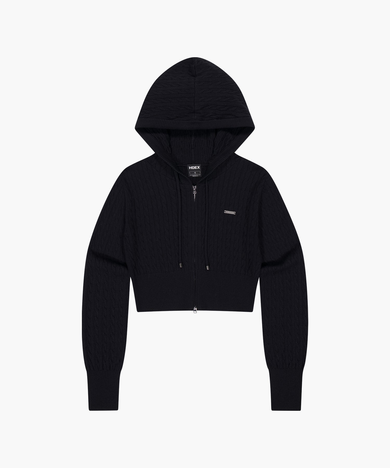 Womens Cable Knit Crop Hoodie Zip-Up