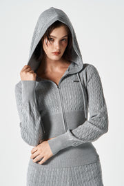 Womens Cable Knit Crop Hoodie Zip-Up