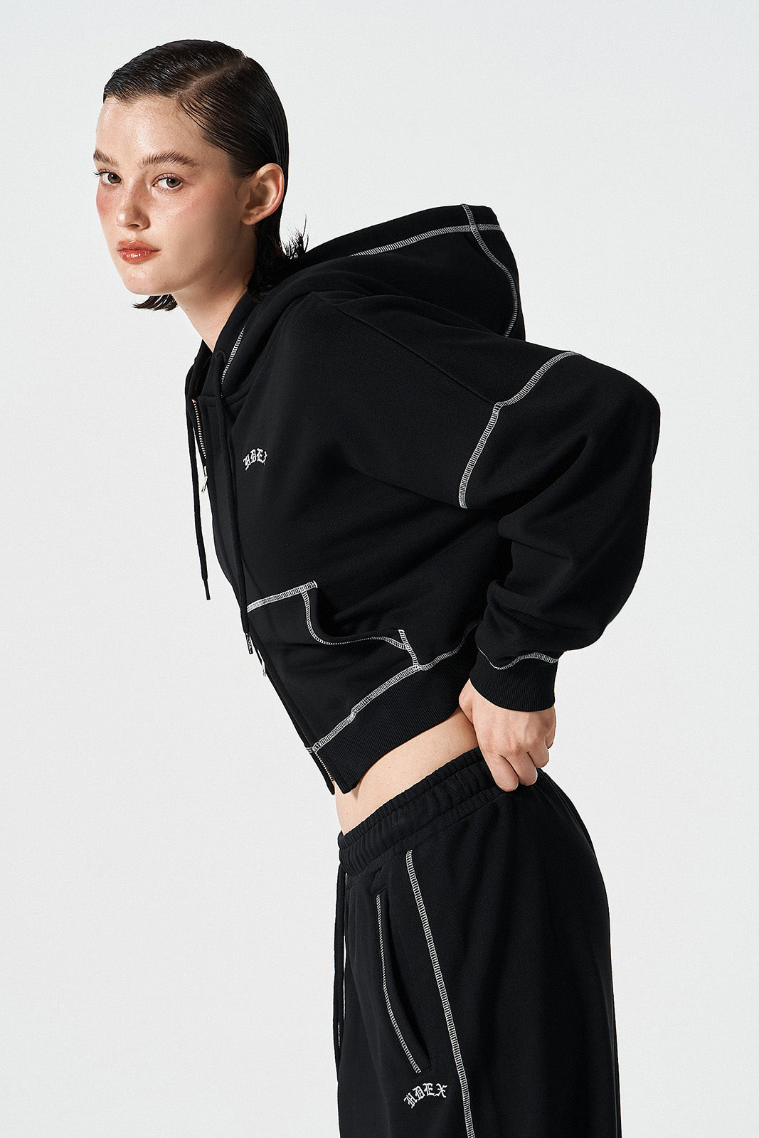 Womens Contrast Stitch Hoodie Zip-up