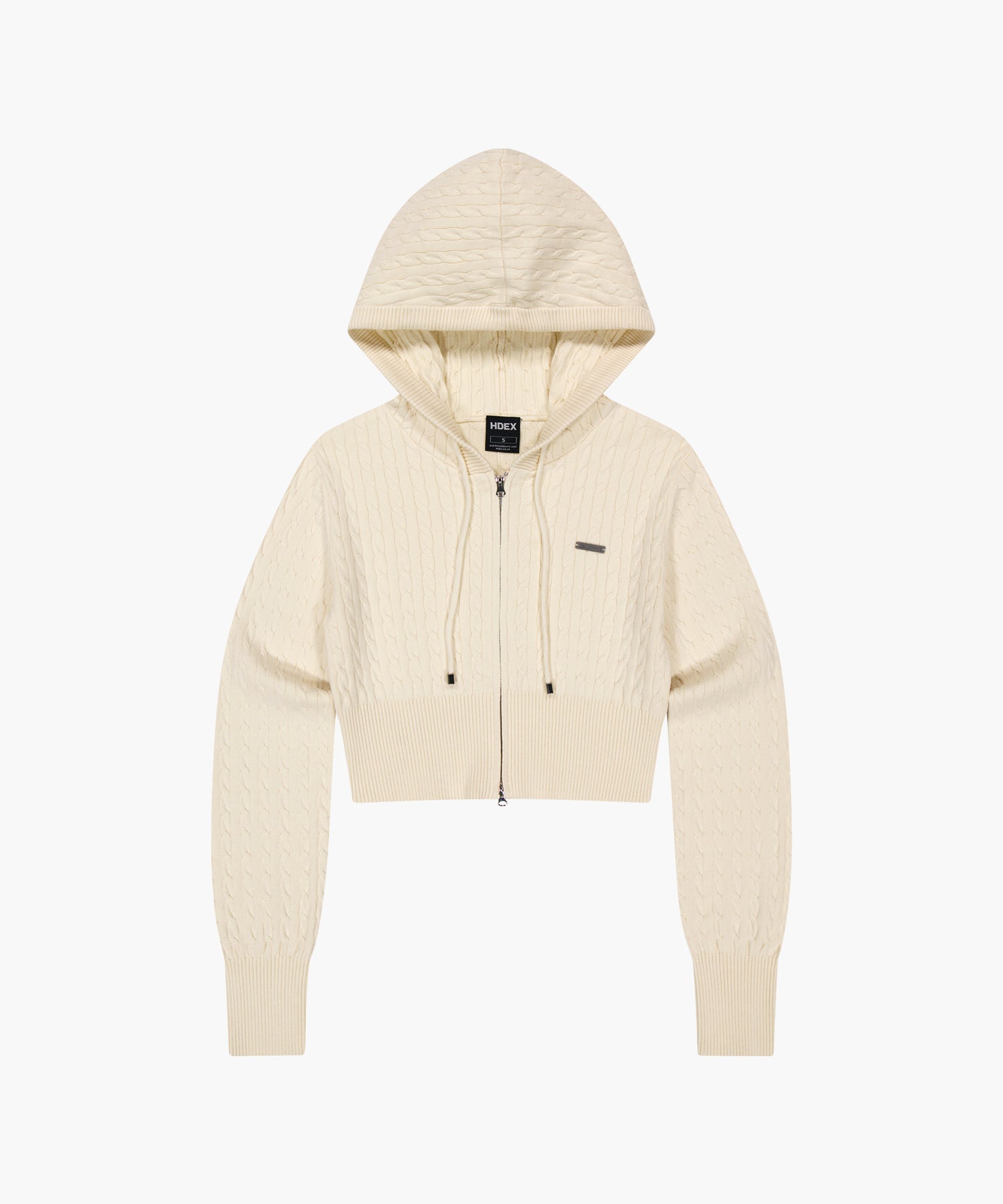 Womens Cable Knit Crop Hoodie Zip-Up