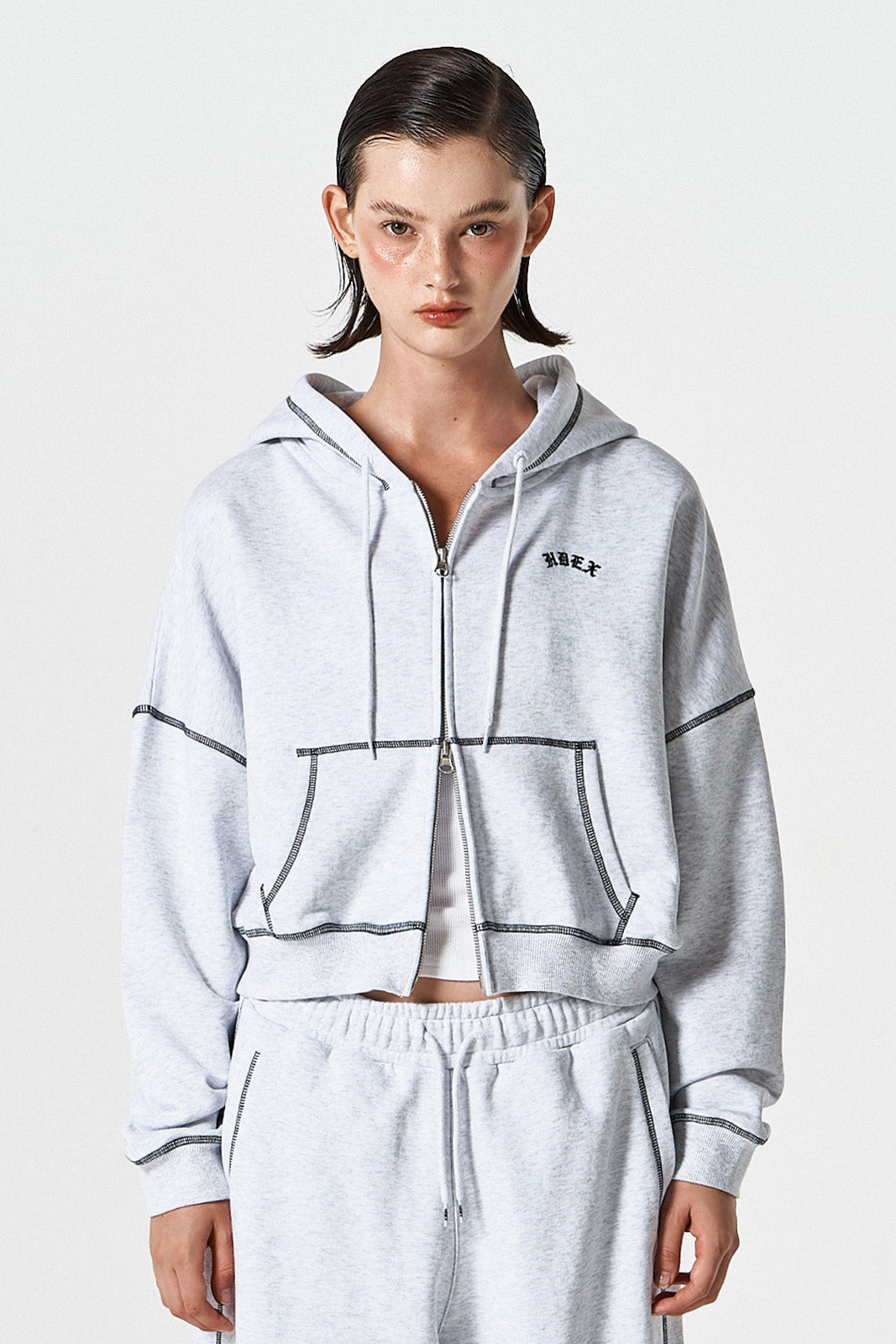 Womens Contrast Stitch Hoodie Zip-up