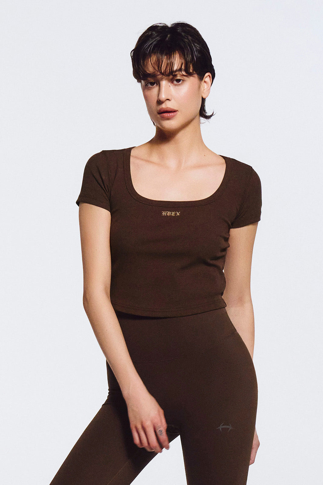 Essential Ribbed Deep Neck Short Sleeve