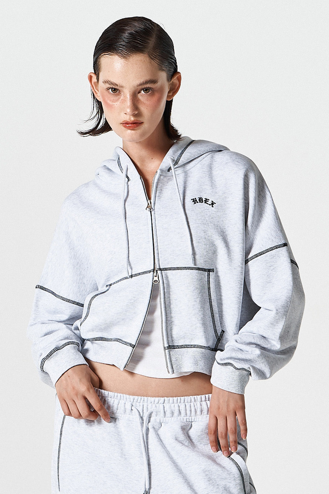 Womens Contrast Stitch Hoodie Zip-up