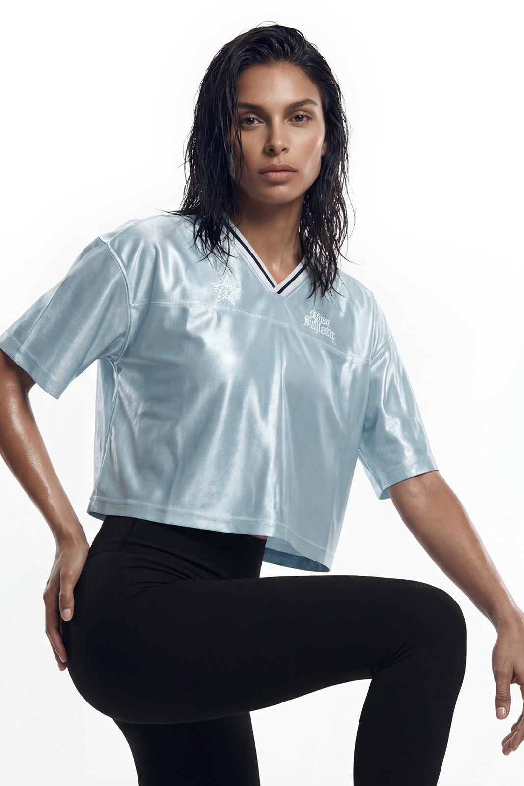 Star Satin Crop Short Sleeve