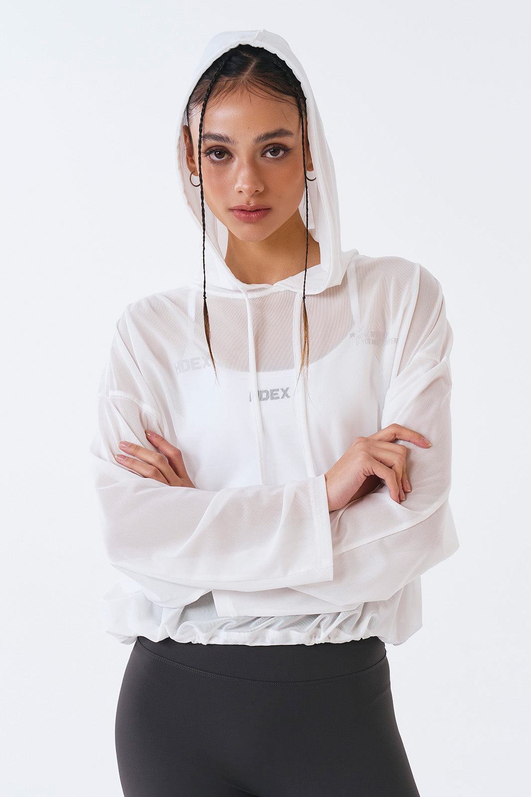 Women`s Mesh Cover up Crop Hoodie