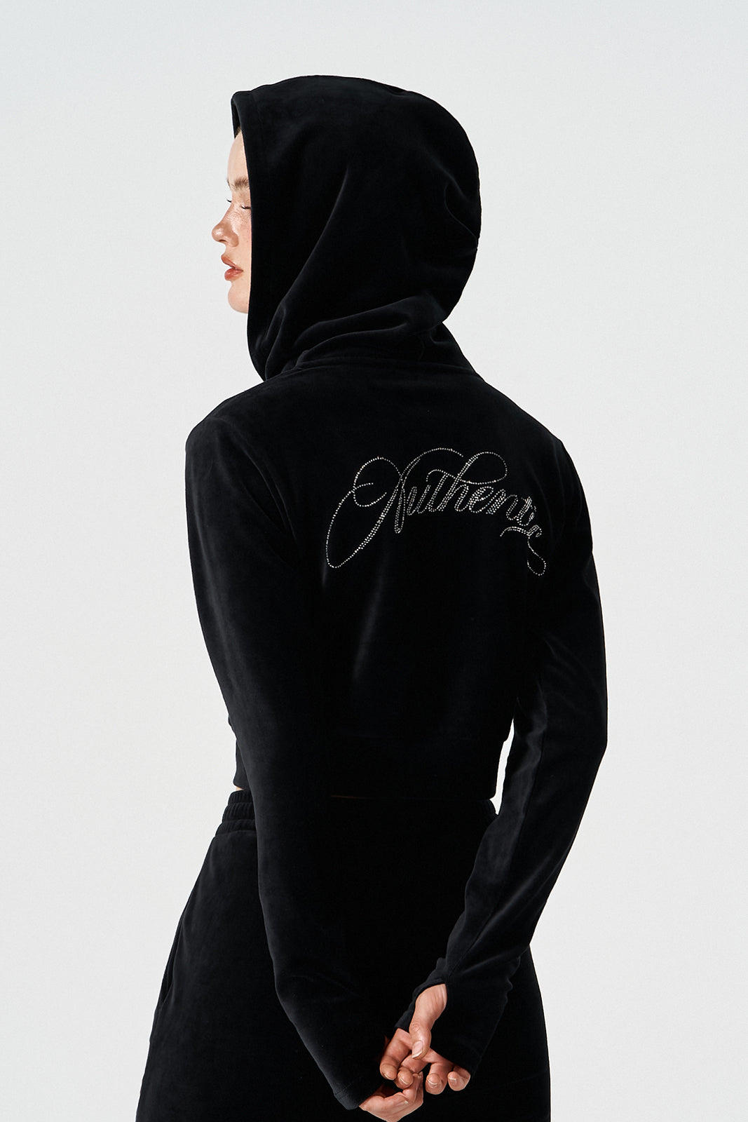 Velour Crop Hoodie Zip-up