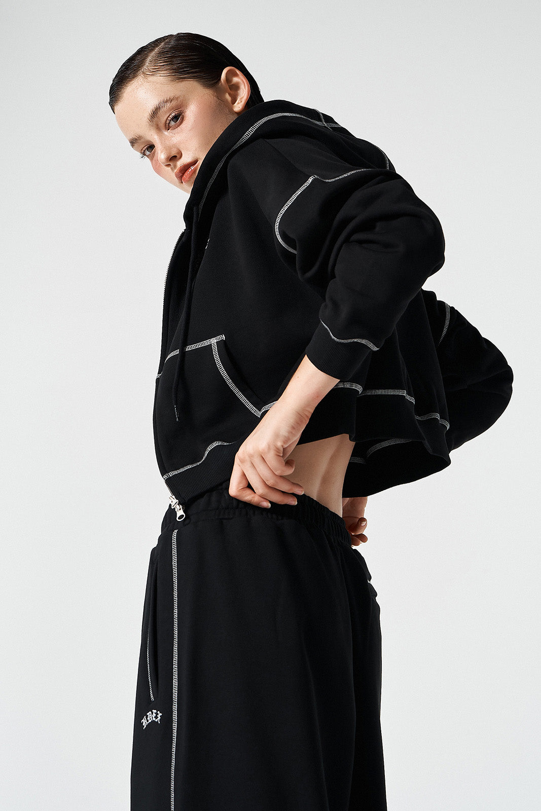 Womens Contrast Stitch Hoodie Zip-up
