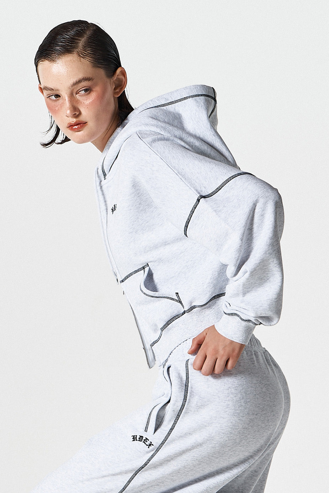 Womens Contrast Stitch Hoodie Zip-up