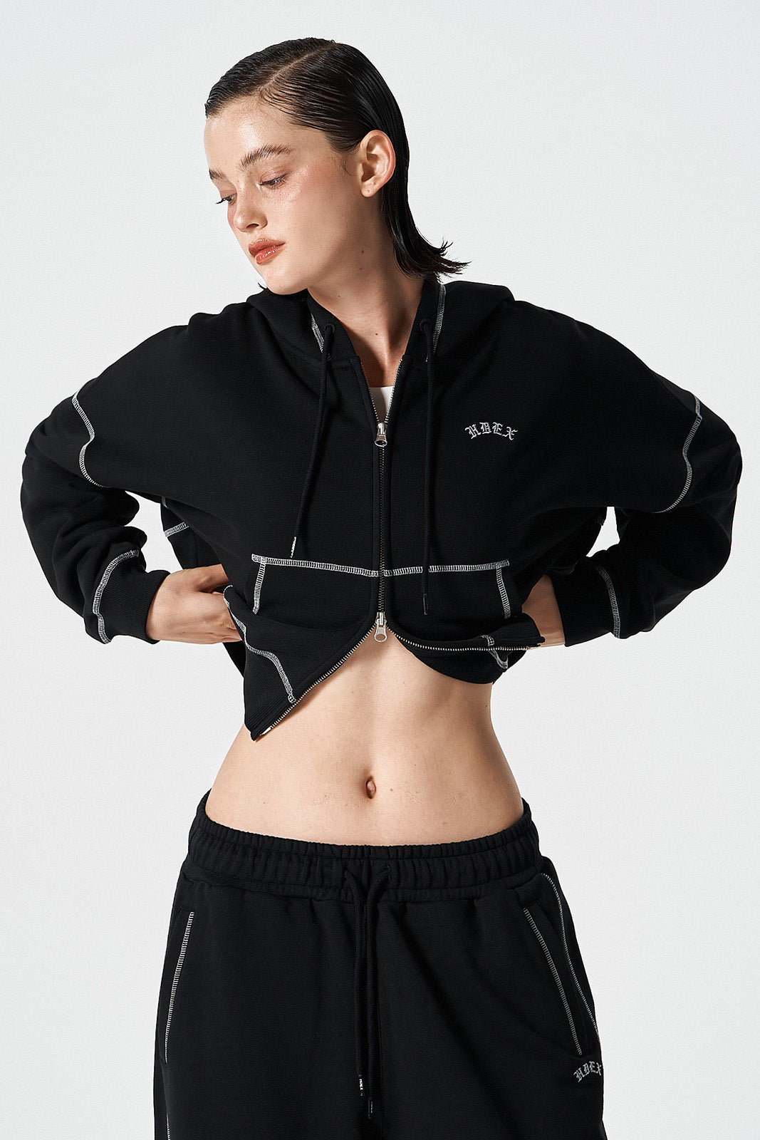 Womens Contrast Stitch Hoodie Zip-up