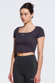 Essential Ribbed Deep Neck Short Sleeve