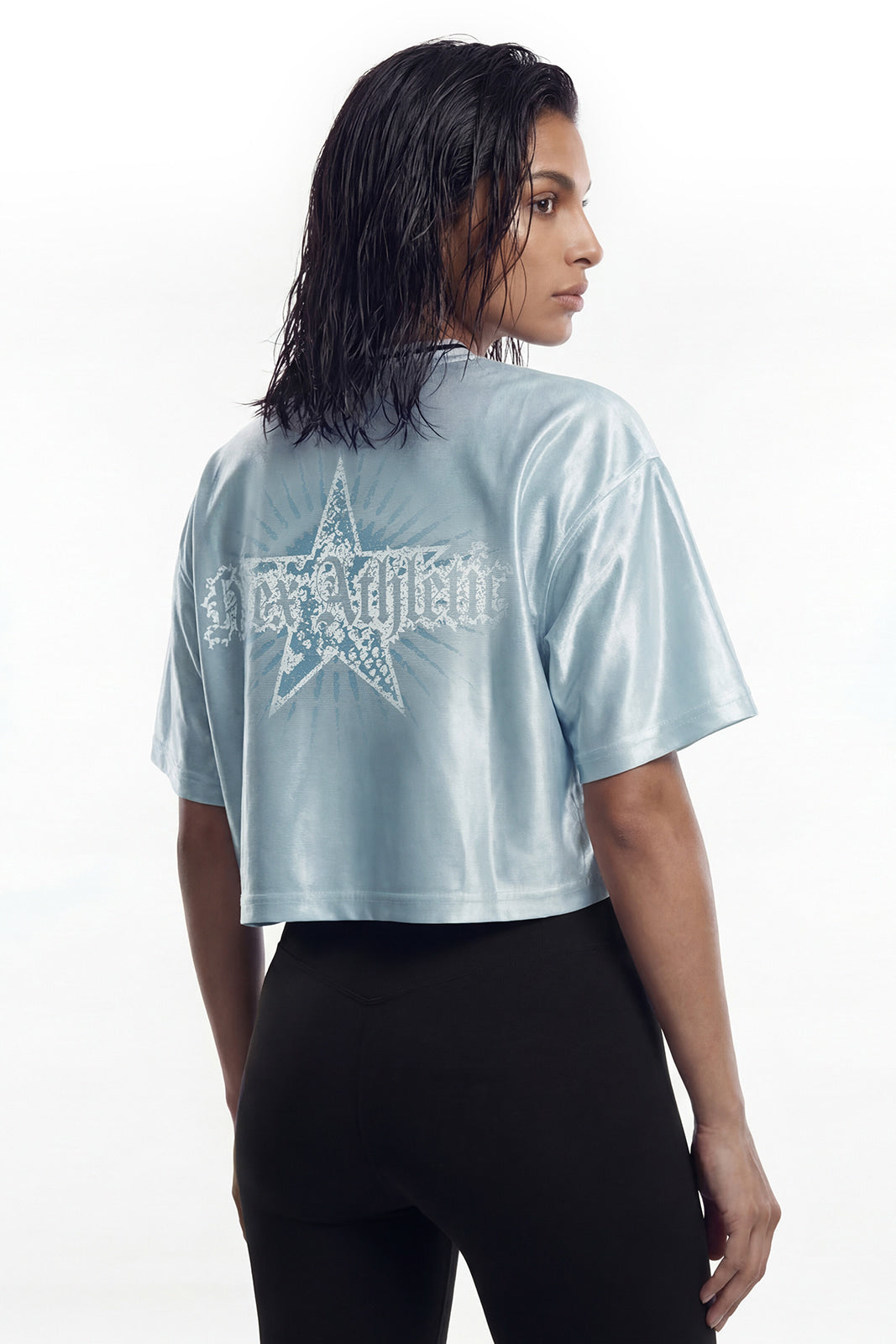 Star Satin Crop Short Sleeve