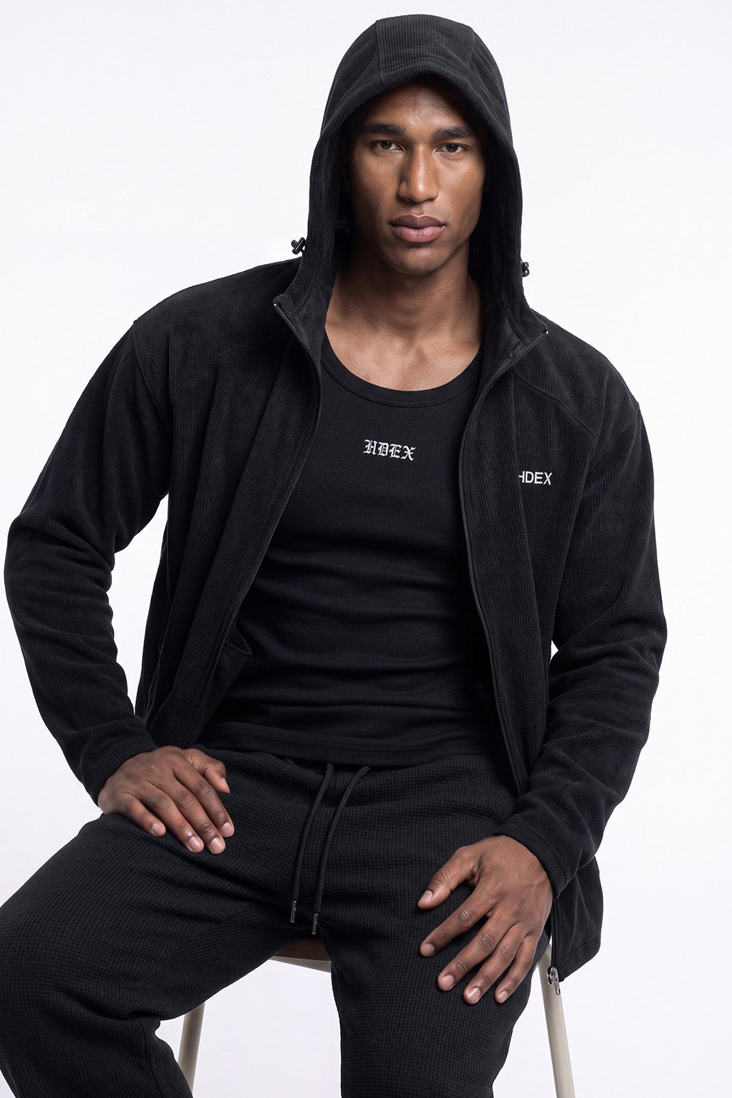 Soft Velour Waffle Hoodie Zip-Up