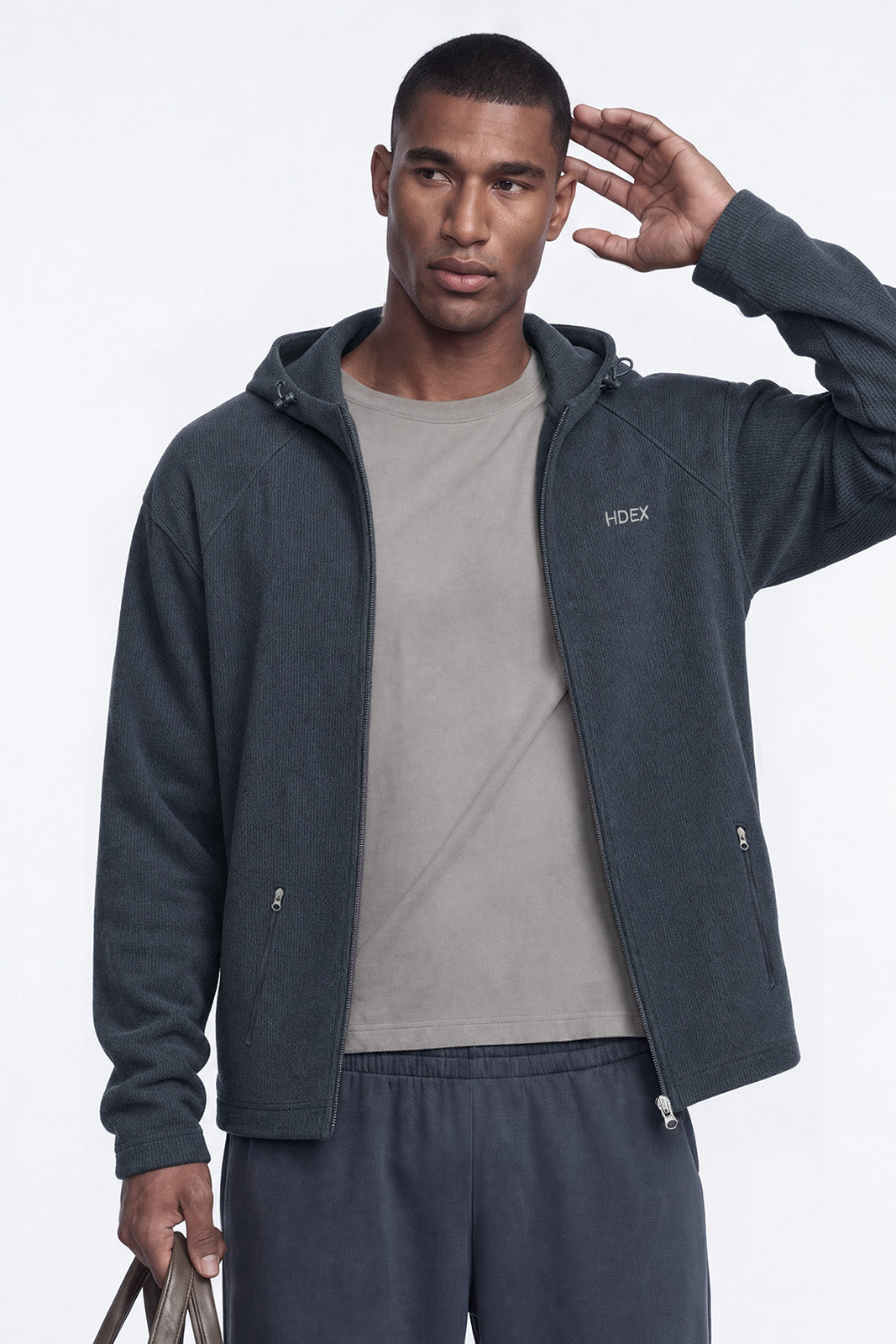 Soft Velour Waffle Hoodie Zip-Up