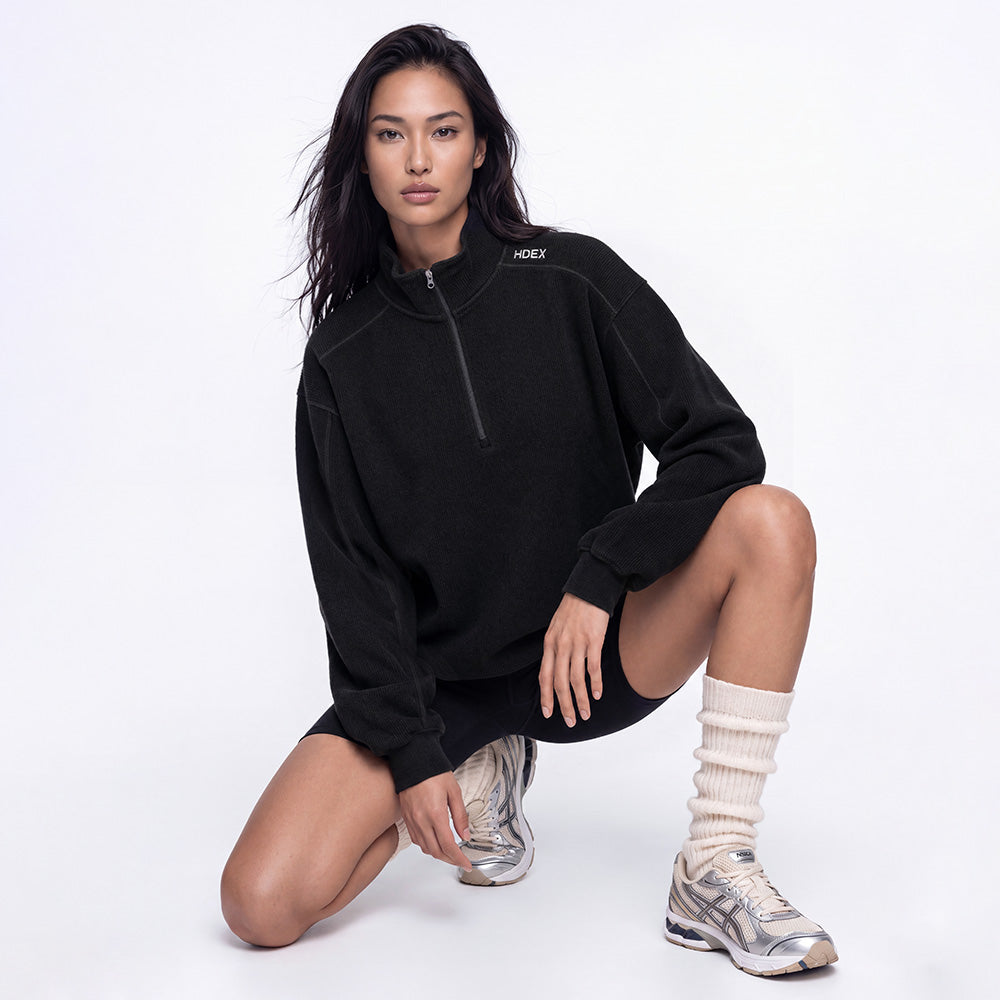 Soft Velour Waffle Half Zip-Up