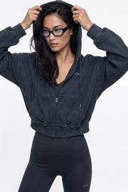 Soft Velour Waffle Hoodie Zip-Up W