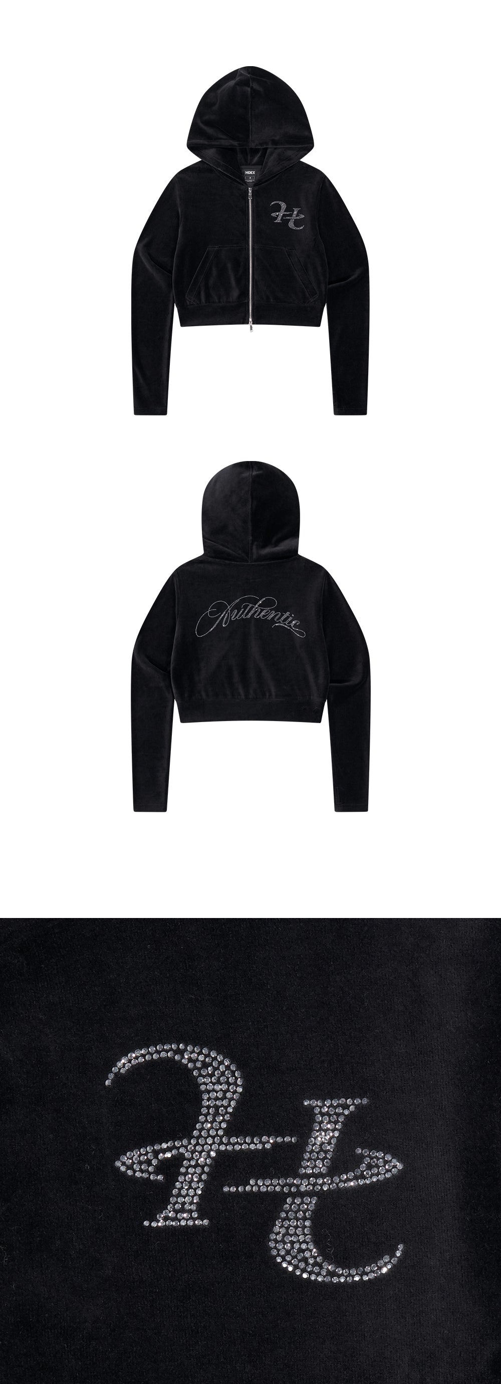 Velour Crop Hoodie Zip-up