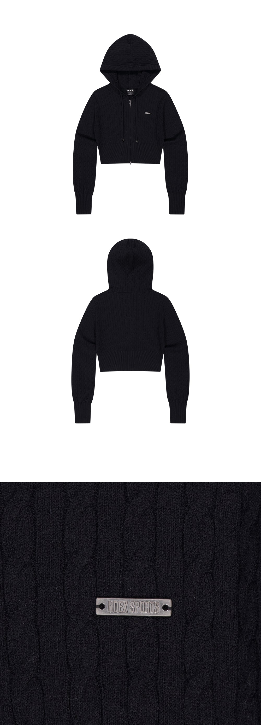 Womens Cable Knit Crop Hoodie Zip-Up