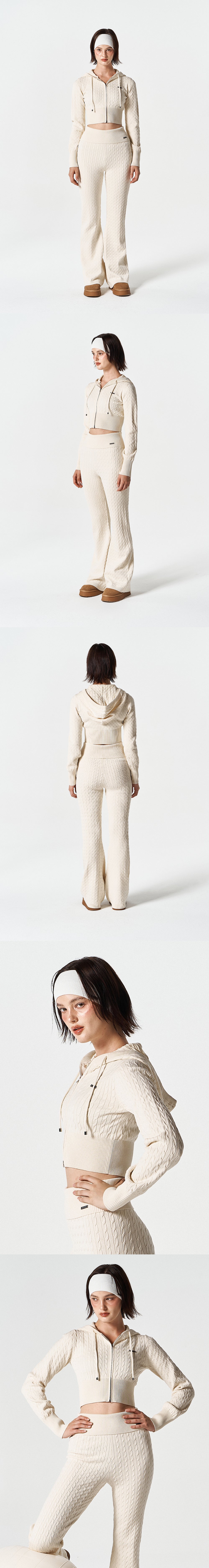 Womens Cable Knit Crop Hoodie Zip-Up
