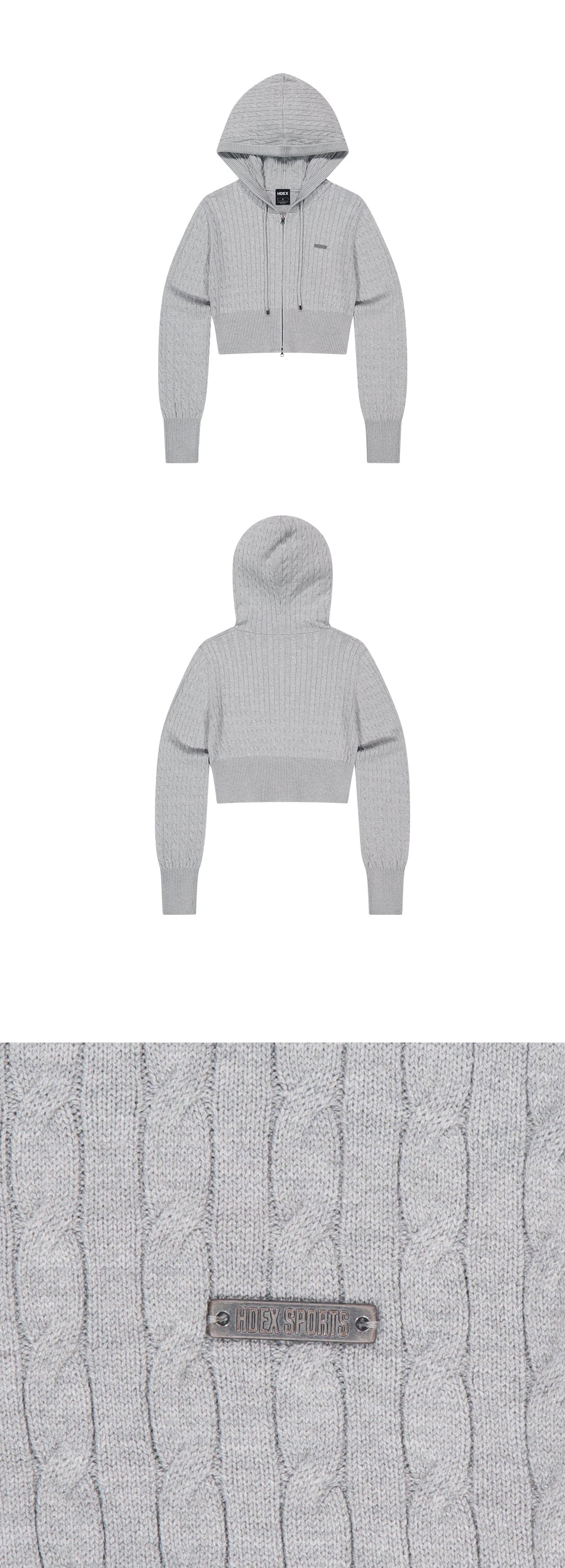Womens Cable Knit Crop Hoodie Zip-Up