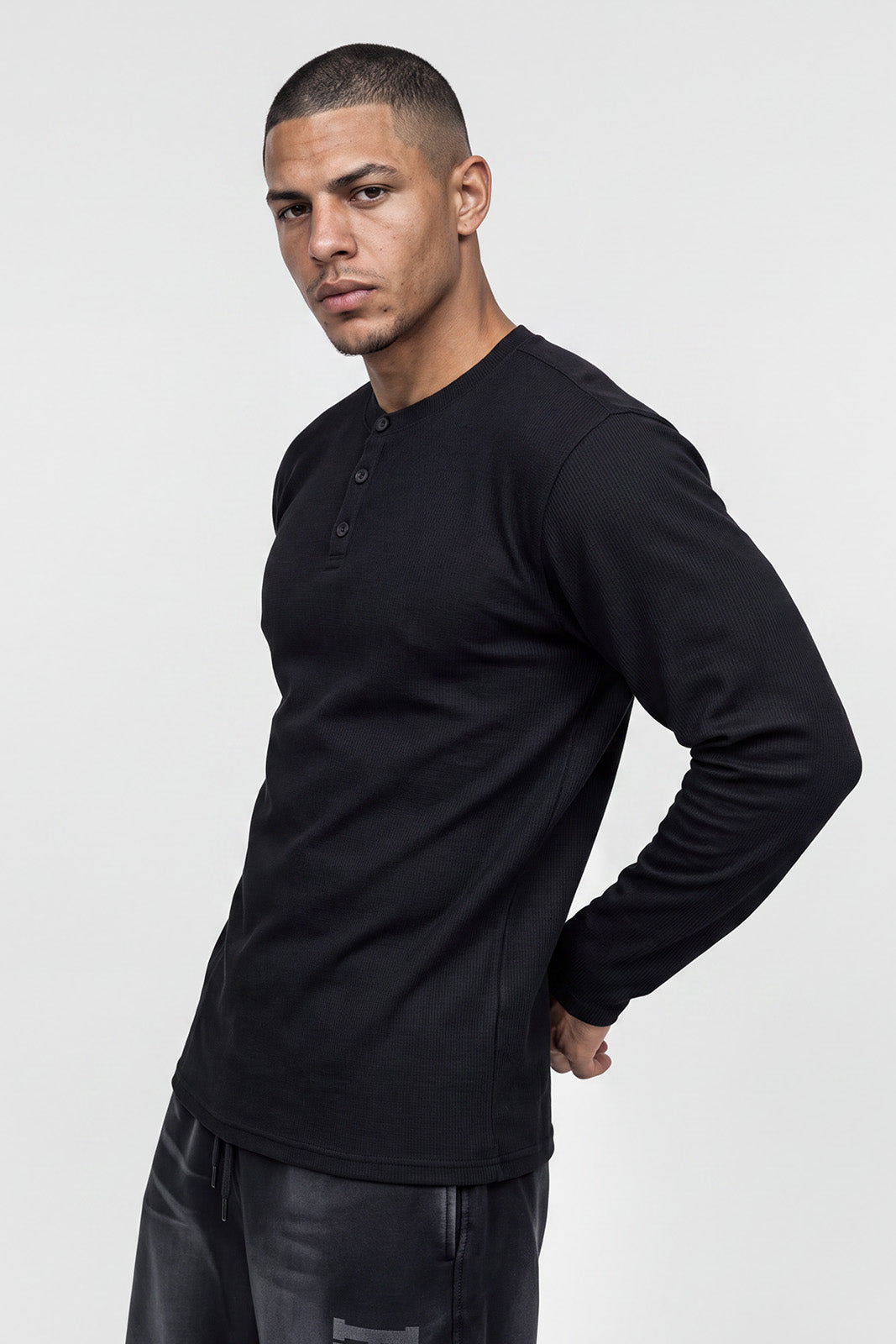 Old Legacy Waffle Henley Neck Long Sleeve