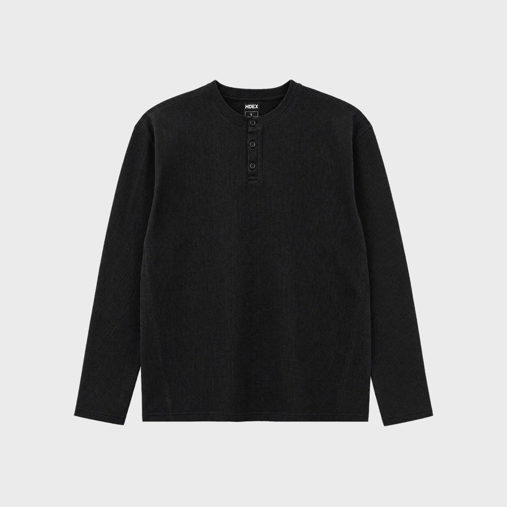Old Legacy Waffle Henley Neck Long Sleeve