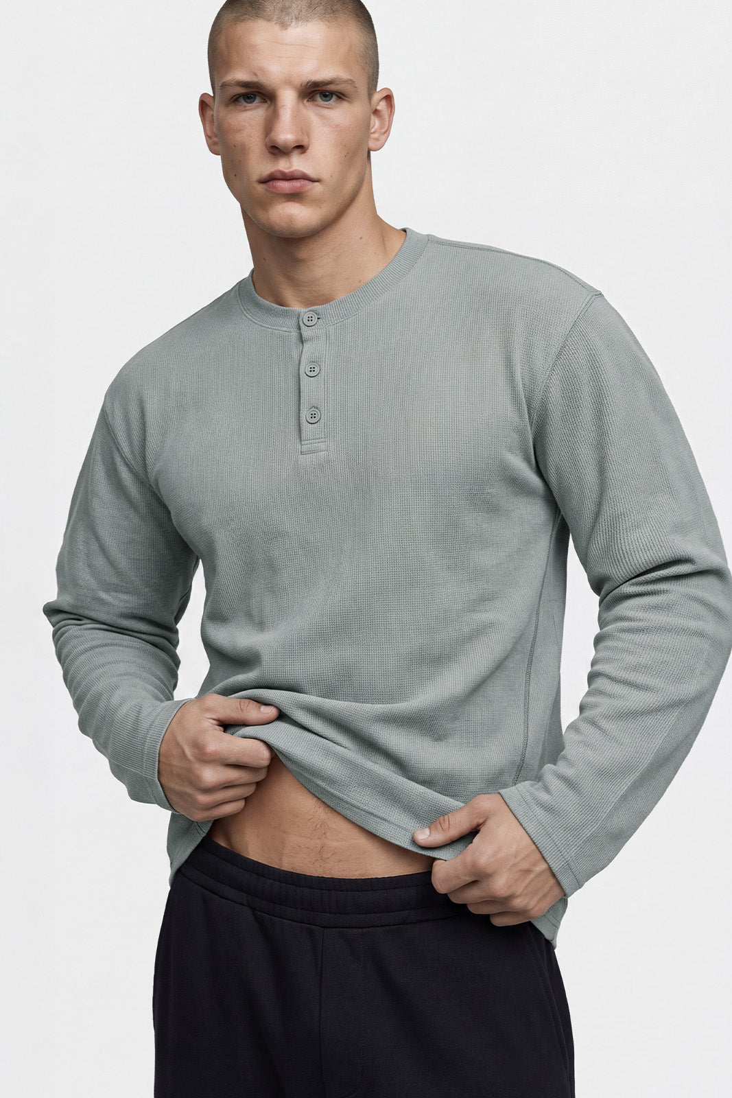 Old Legacy Waffle Henley Neck Long Sleeve