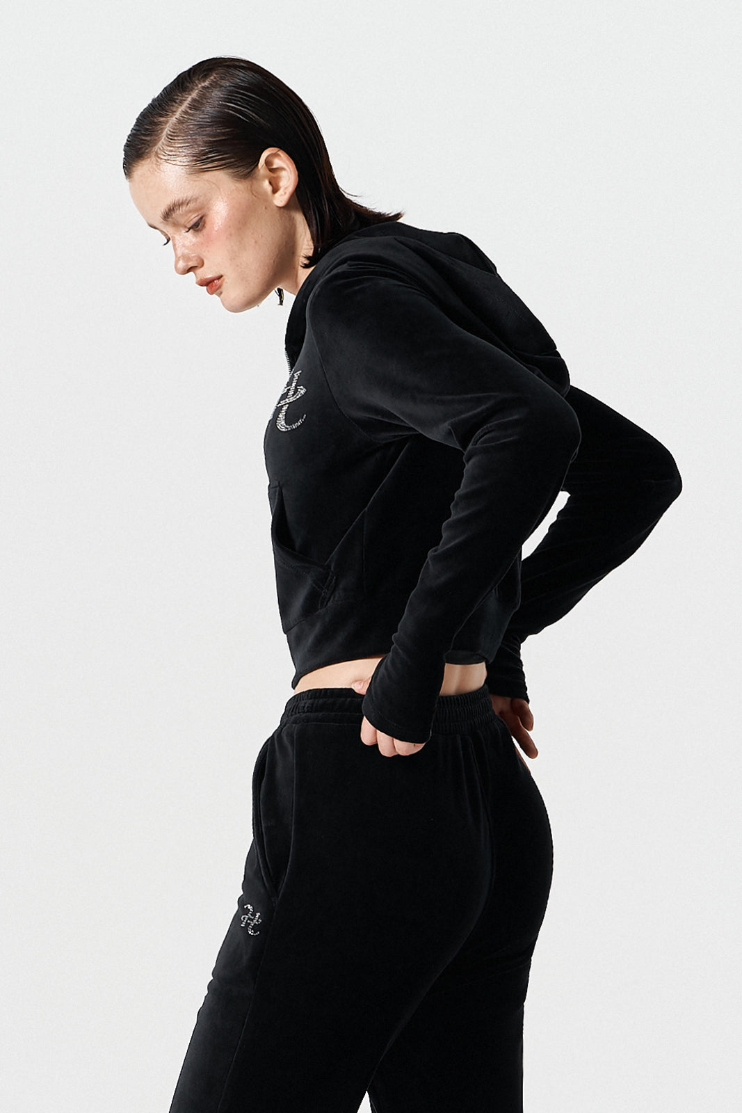 Velour Crop Hoodie Zip-up