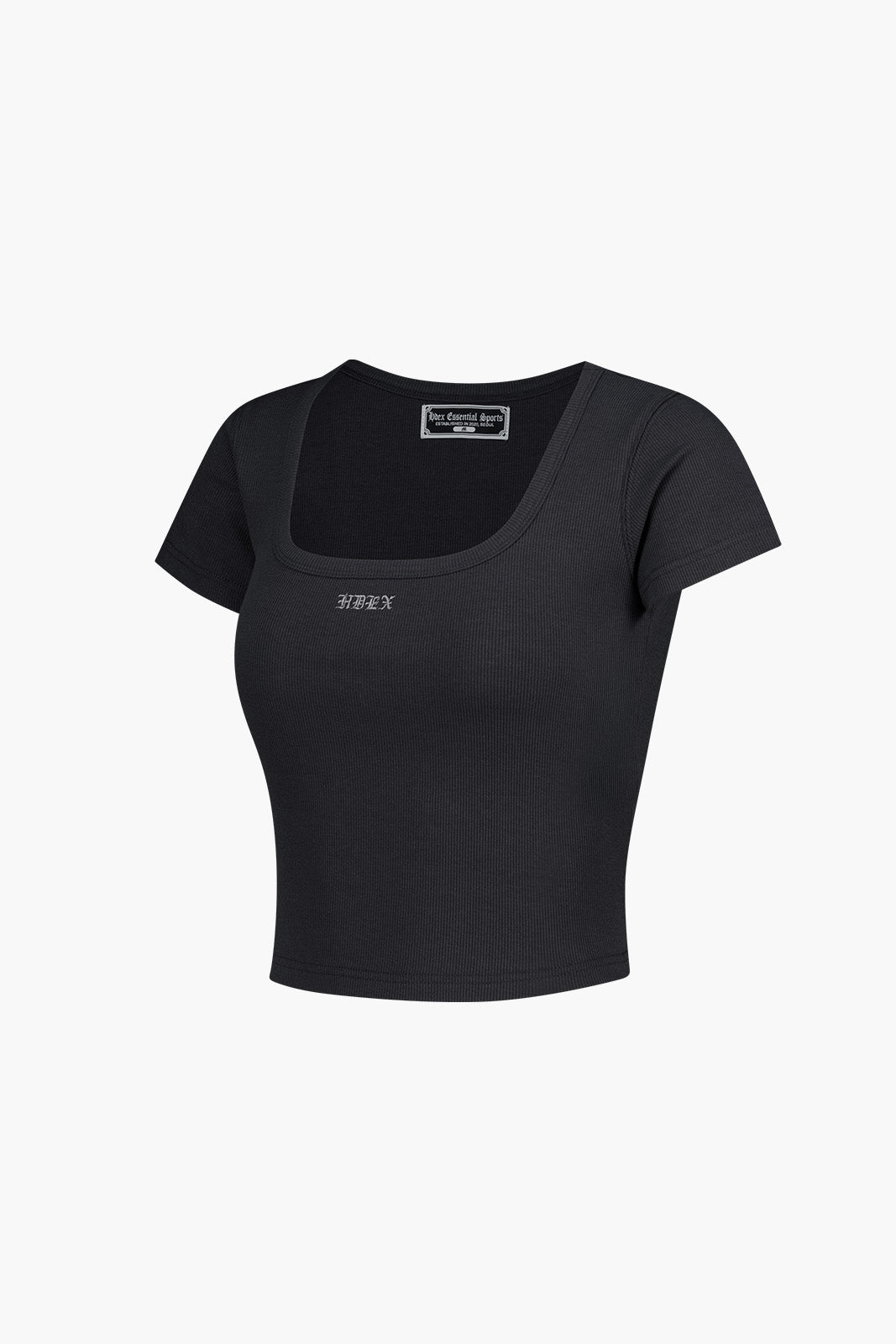 Essential Ribbed Deep Neck Short Sleeve