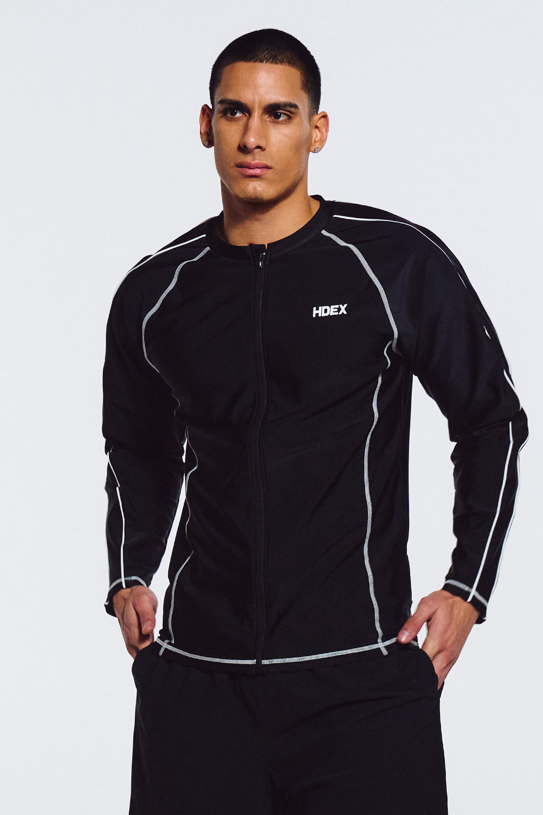 Aqua Piping Zip-Up Rash Guard