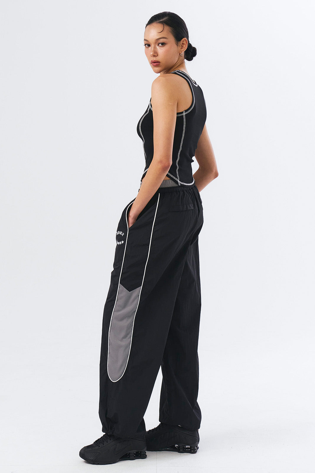 Color Block Piping Nylon Pants