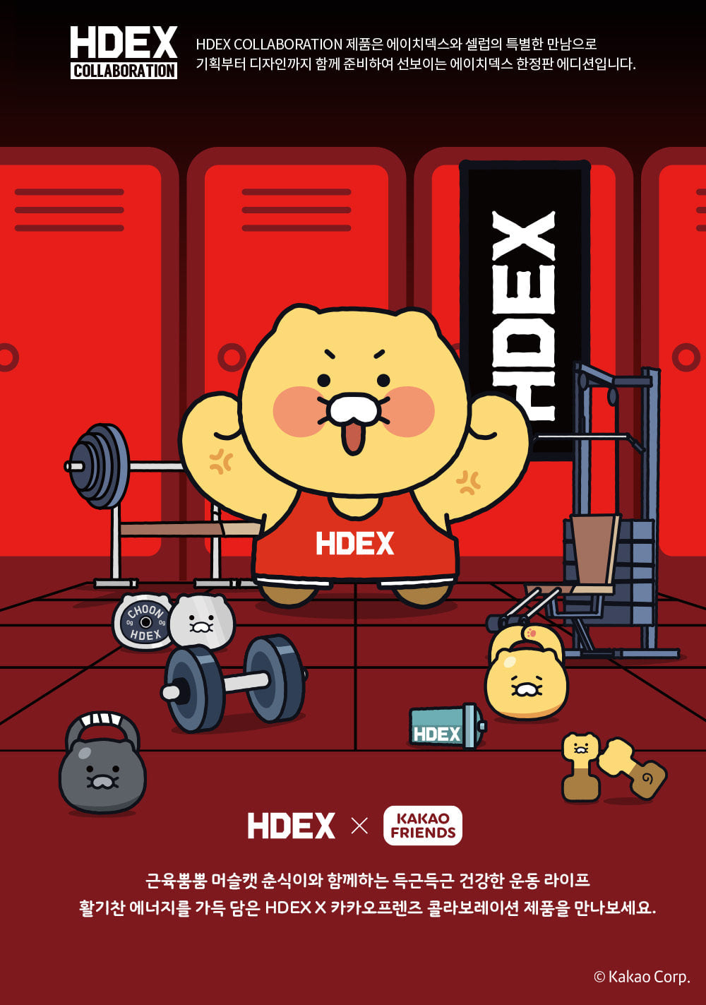 HDEX x KAKAO FRIENDS Choonsik Muscle Cat Keyring