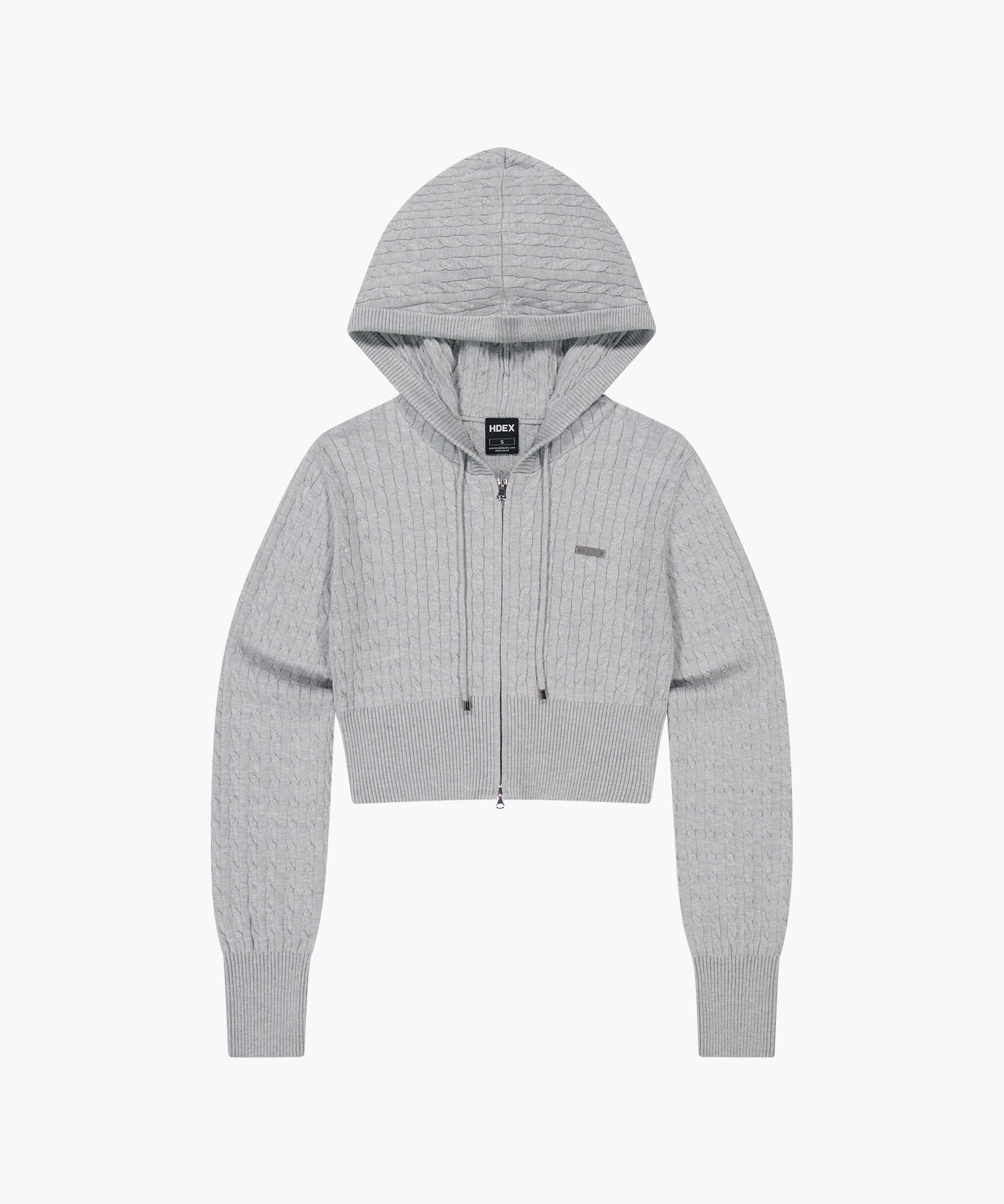 Womens Cable Knit Crop Hoodie Zip-Up