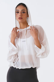 Women`s Mesh Cover up Crop Hoodie