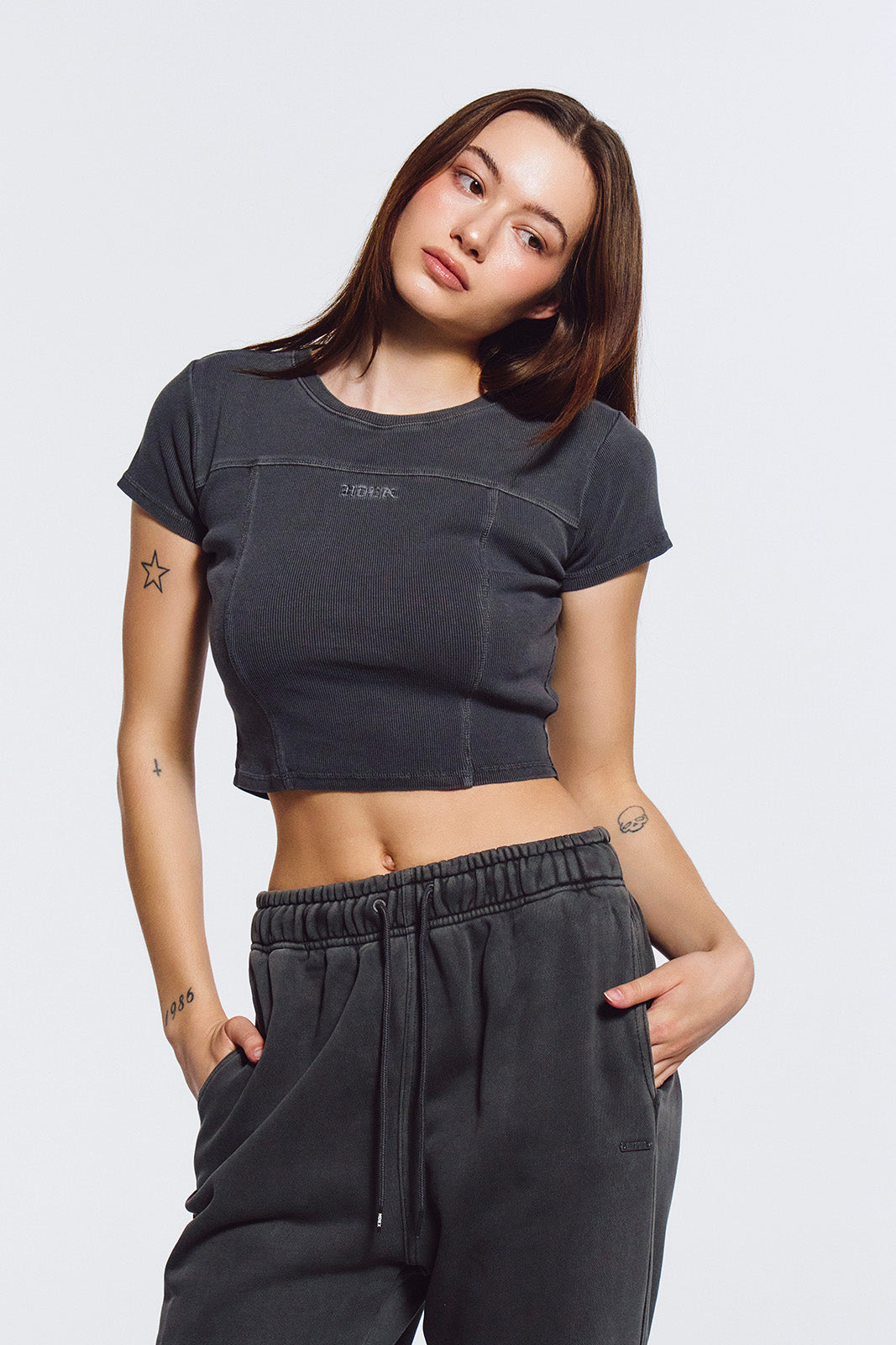 Essential Ribbed Pigment Cropped Short Sleeve